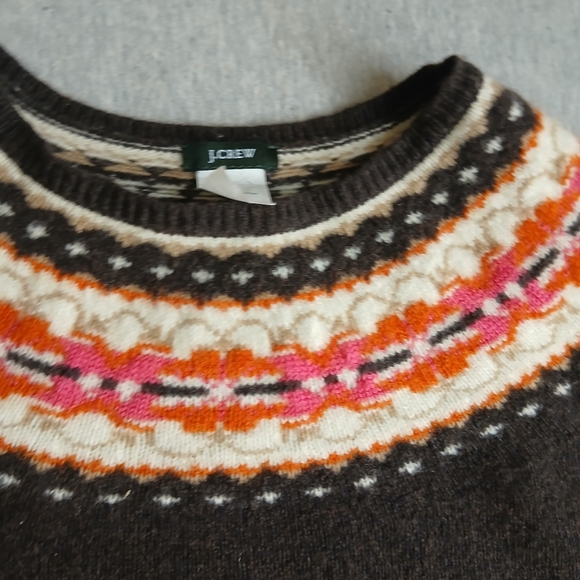 J Crew Sweater Womens Large Lambs Wool Fair Isle Crew Neck Boho Cozy Western - Picture 2 of 11